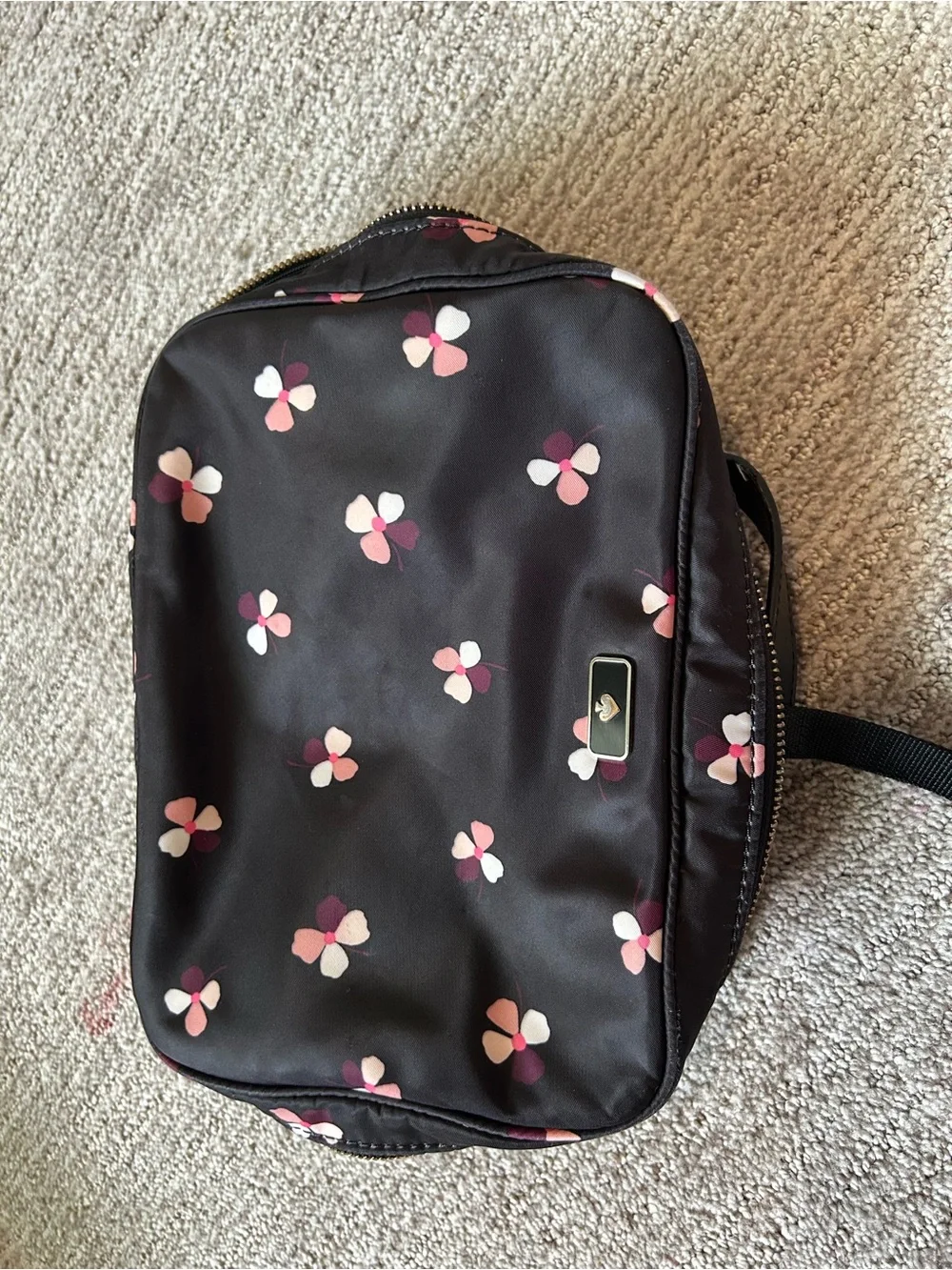 kate spade Black Cosmetic Case with Pink and White Floral Clusters